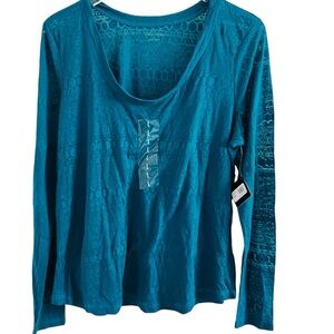Willow Bay Teal Long Sleeve Sheer Top